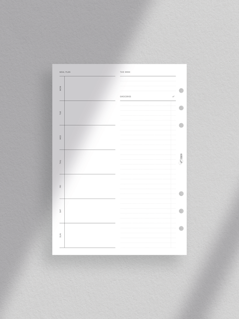 Meal planner, weekly planner printable template, pdf file, instant digital download, grocery list, checklist, minimalist clean design, A5 size.