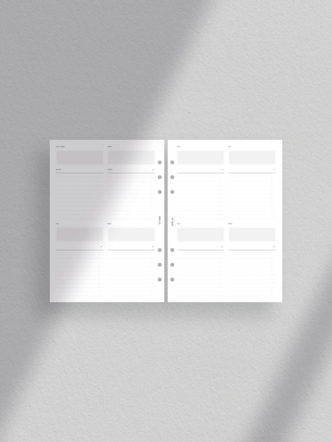 Weekly planner printable template, pdf file, instant digital download, minimalist clean design, A5 size, WO2P, week on two pages, to-do list, tasks.
