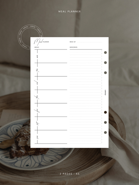 A5 - Meal Planner - Weekly Overview - WO1P - 2 Pages - NO1