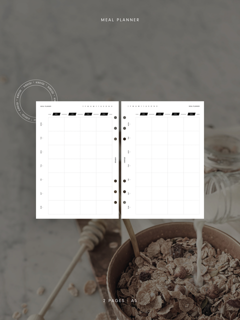 Weekly meal planner planning, planner printable, digital download, pdf file, reat to print, aesthetic minimal design layout, A5 size.