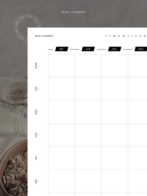 Weekly meal planner planning, planner printable, digital download, pdf file, reat to print, aesthetic minimal design layout, A5 size.