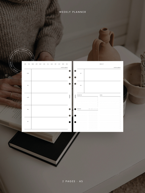 A5 - Weekly Planner - Horizontal Overview - Detailed - Blank - WO2P - 2 Pages - NO2