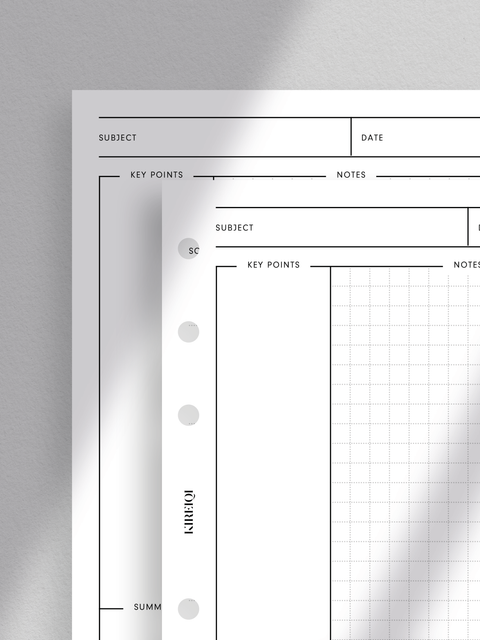 Cornell notes planner template printable, digital download, pdf file, clean, minimal aesthetic design layout, read to print, print at home.