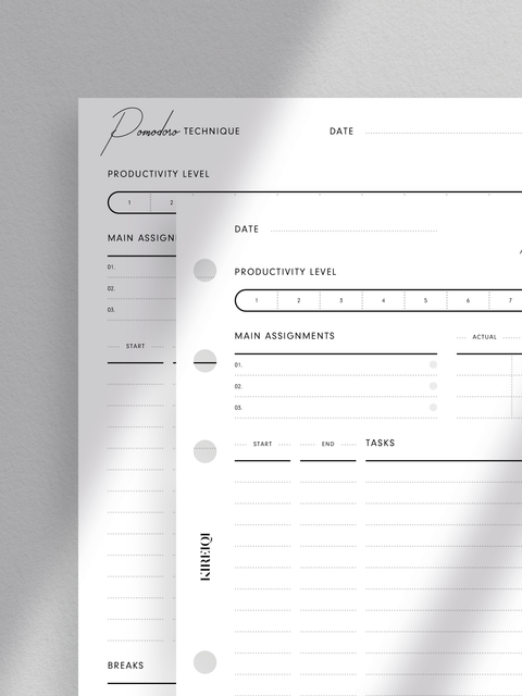 Pomodoro technique planner printable template, digital instant download, pdf file, productivity tools.