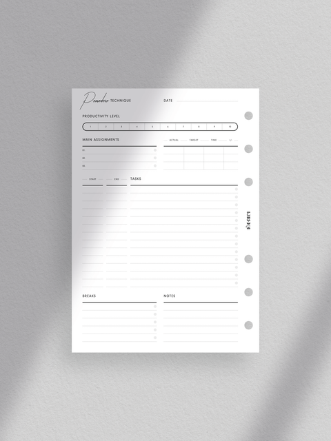 Pomodoro technique planner printable template, digital instant download, pdf file, productivity tools.