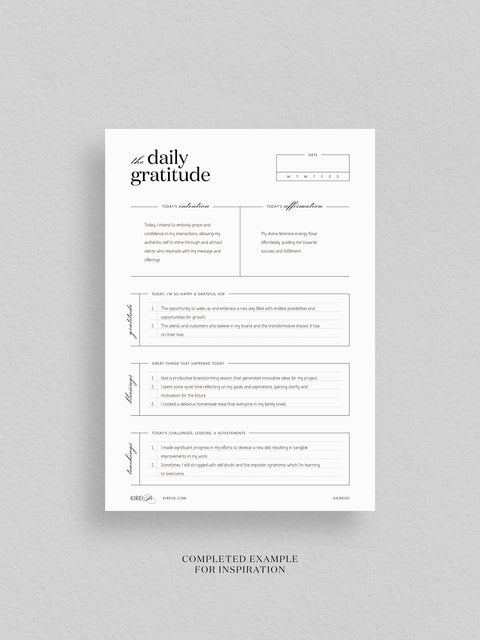 Daily Gratitude - Worksheet + Bonus - Bundle - 9 Pages - (V1)