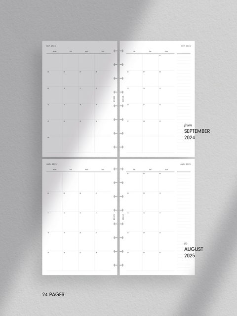 2024-2025 monthly calendar planner printables templates, digital instant download, print at home, pdf file format, aesthetic minimal design layout.