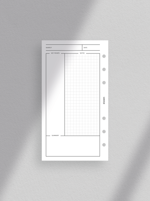 Cornell notes planner template printable, digital download, pdf file, clean, minimal aesthetic design layout, read to print, print at home.