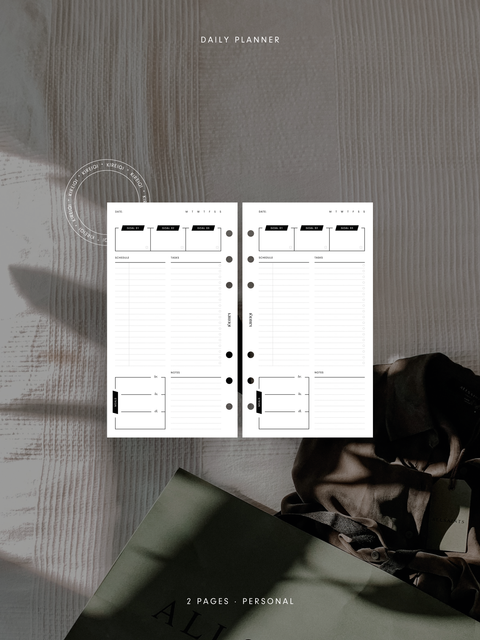 Personal size, daily planner, meal planning minimalist aesthetic daily planner. PDF file, digital download.