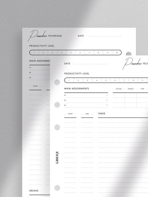 Pomodoro technique planner printable template, digital instant download, pdf file, productivity tools.