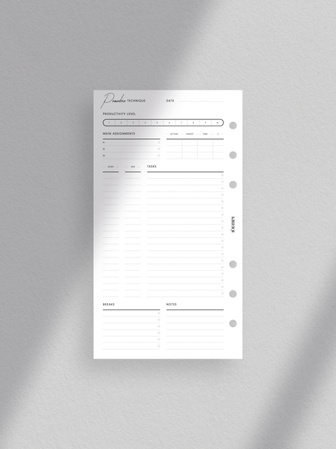 Pomodoro technique planner printable template, digital instant download, pdf file, productivity tools.