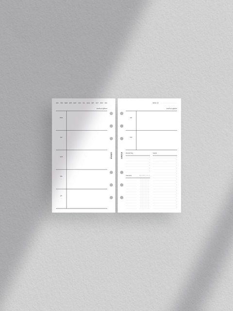 Personal size, weekly planner, printable template, digital download, pdf file, instant print at home, aesthetic minimal minimalist clean sleek design layout. Goal and habit tracker, to-do list, tasks.