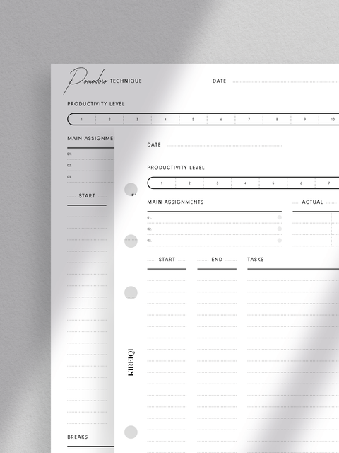 Pomodoro technique planner printable template, digital instant download, pdf file, productivity tools.