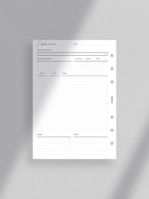 Pomodoro technique planner printable template, digital instant download, pdf file, productivity tools.
