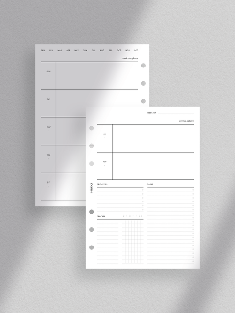 Personal wide size, weekly planner, printable template, digital download, pdf file, instant print at home, aesthetic minimal minimalist clean sleek design layout. Goal and habit tracker, to-do list, tasks.
