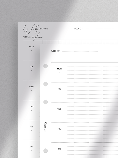 Personal wide size, a luxury minimalist weekly planner printable in PDF format, accessible for digital download. Clean design with modern aesthetics, featuring sections for each day of the week. Offers ample space for scheduling appointments, tasks, and notes. Ideal for individuals seeking stylish and functional organizational tools.
