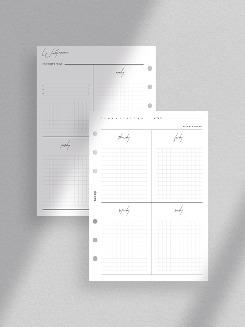 Weekly planner printable, personal wide size, pdf file, digital download, vertical overview, clean minimalist design, luxury aesthetic.
