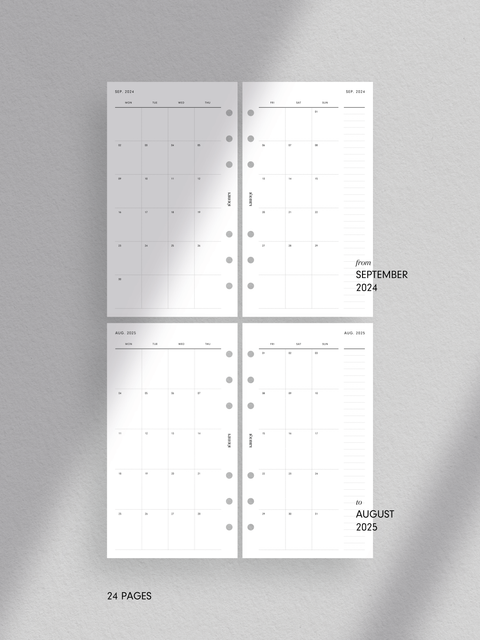 Personal size, 2024/2025 monthly calendar, monthly planner, planner printable template. Digital download. PDF file.