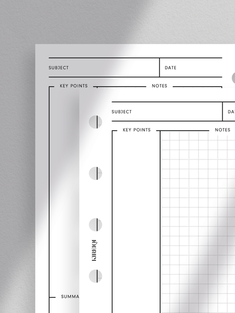 Cornell notes planner template printable, digital download, pdf file, clean, minimal aesthetic design layout, read to print, print at home.