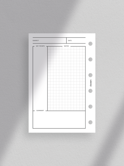 Cornell notes planner template printable, digital download, pdf file, clean, minimal aesthetic design layout, read to print, print at home.