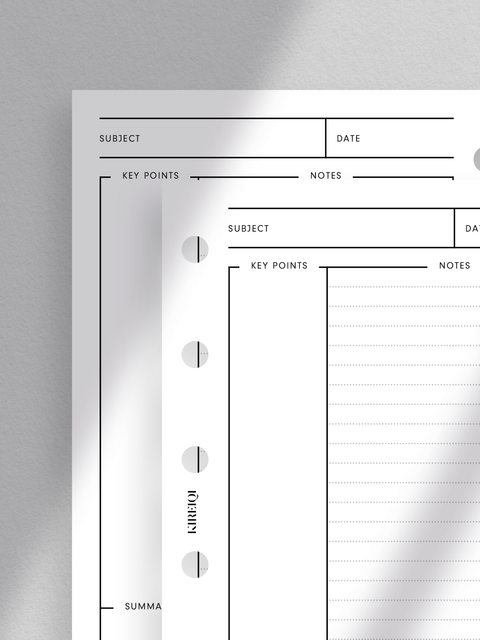 Cornell notes planner template printable, digital download, pdf file, clean, minimal aesthetic design layout, read to print, print at home.