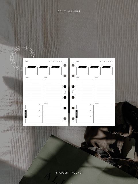 Daily planner printables with meal planning. Digital download, pdf file, ready to print. Aesthetic minimal design layout planner printable.