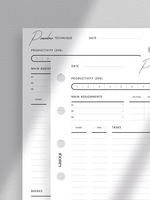 Pomodoro technique planner printable template, digital instant download, pdf file, productivity tools.