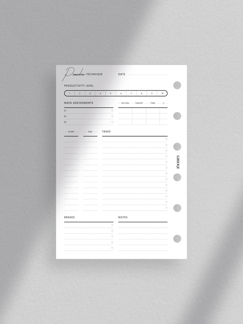 Pomodoro technique planner printable template, digital instant download, pdf file, productivity tools.
