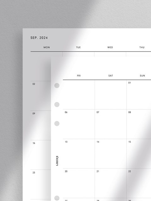 2024/2025 monthly calendar planner printables inserts digital download, PDF file, A5 size, aesthetic minimal design layout.