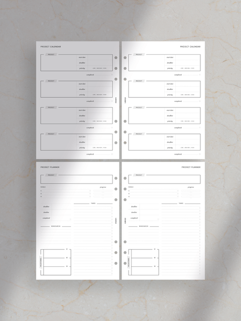 Goal and project planner, success and productivity, planner printables, digital download, instant download, pdf file, 52 pages, aesthetic, clean, sleek, luxury design layout, dream life, vision of life, tracker, pomodoro technique, priority matrix, organization, planning.