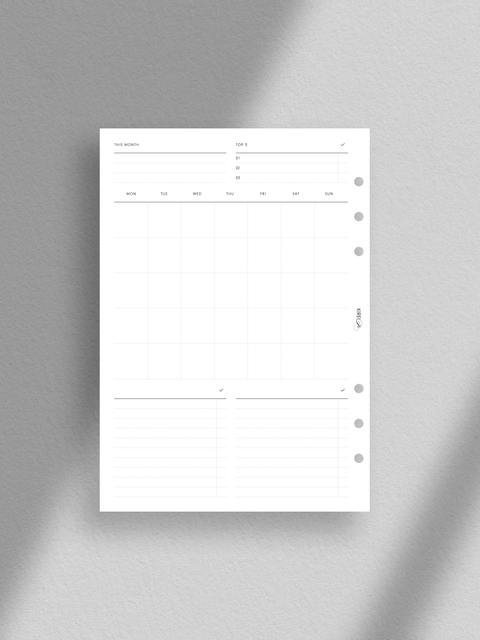 Monthly planner, undated monthly calendar, month on one page, MO1P, aesthetic planner, minimalist clean design, A5 size, to-do list, tasks, instant digital download, PDF file, ready to print at home.