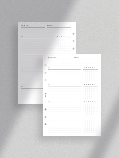 Self-care rituals, planner printable template, pdf file, instant digital download, grid layout, minimalist clean design, A5 size, habit tracker.