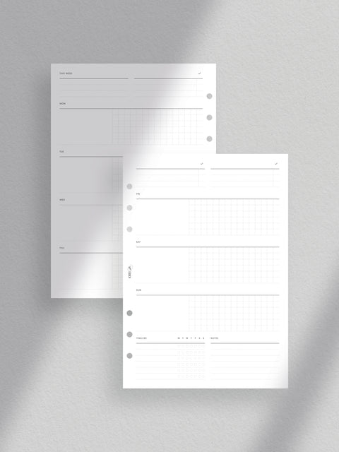 Weekly planner printable template, pdf file, instant digital download, grid layout, minimalist clean design, A5 size, habit tracker, WO2P.