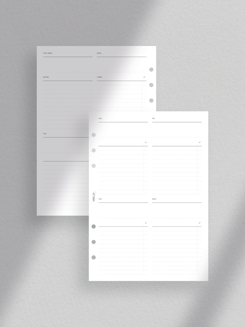 Weekly planner printable template, pdf file, instant digital download, minimalist clean design, A5 size, WO2P, week on two pages, to-do list, tasks.