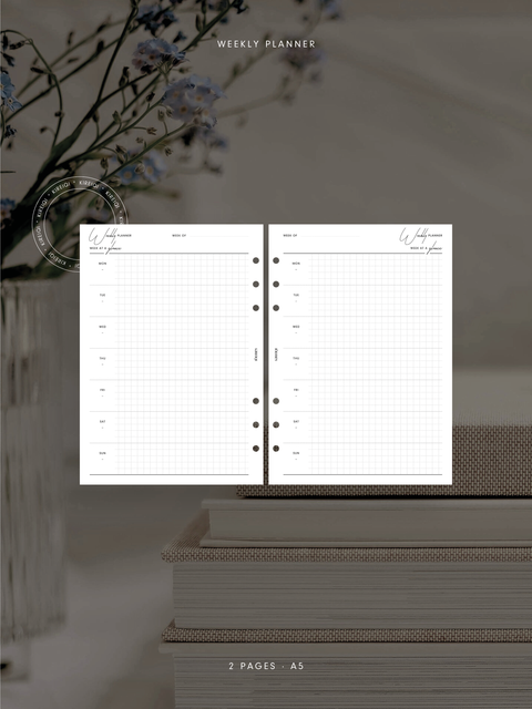 A5 - Weekly Planner - Horizontal Overview - Grid - WO1P - 2 Pages - NO1
