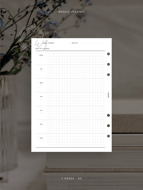 A5 - Weekly Planner - Horizontal Overview - Grid - WO1P - 2 Pages - NO1