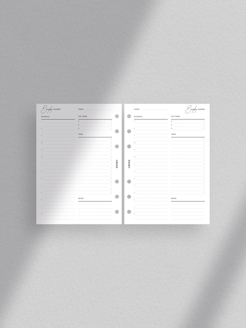 A6 size Daily planner printable template Hourly schedule Clean minimal aesthetic design layout Instant digital download PDF file