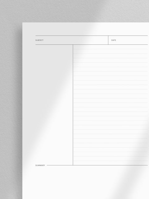 Cornell Note Taking Method printable. Instant digital download in A4, A5, US Letter, and Half Letter sizes. PDF format for easy use.