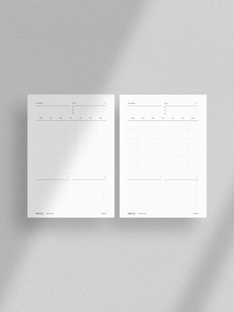 Monthly Planner Calendar Undated Printable Digital Download, Minimalist clean design layout, PDF file.