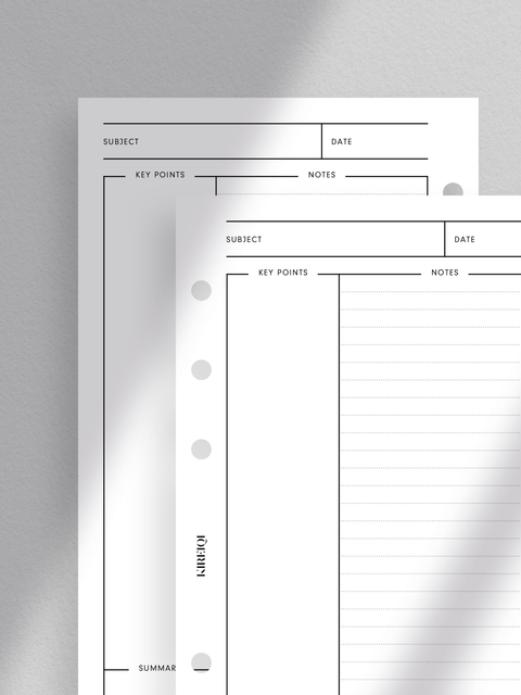 Cornell notes planner template printable, digital download, pdf file, clean, minimal aesthetic design layout, read to print, print at home.
