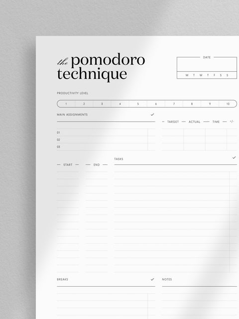 Pomodoro Technique - Worksheet - 1 Page (V1)